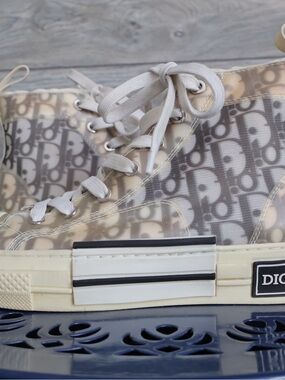 Dior B23 League High-Top Sneaker in Beige, White and Navy Monogram